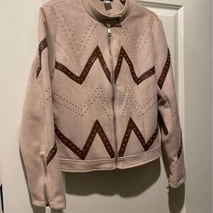 ✨ Venus Faux Suede Studded Moto Jacket – Gold & Silver Studs – Size L